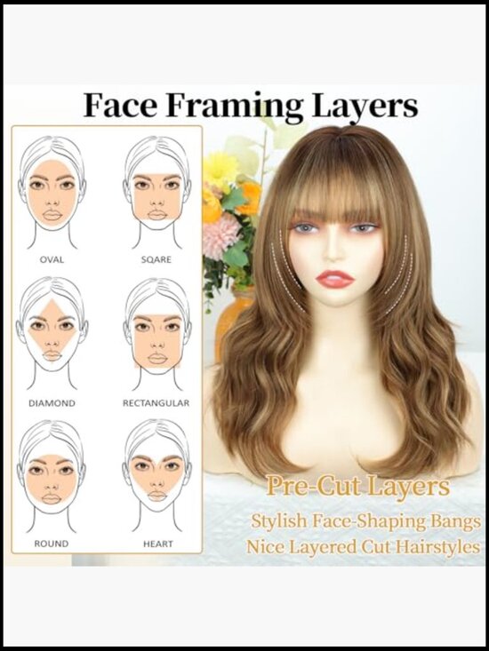 Layered Wig with Bangs Natural Looking Curly Wavy Wig 4x4 Realistic Scalp for
